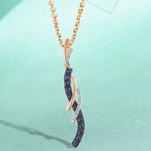 14k Rose Gold 585 Sapphire and Diamond Dangle Necklace and Pendant